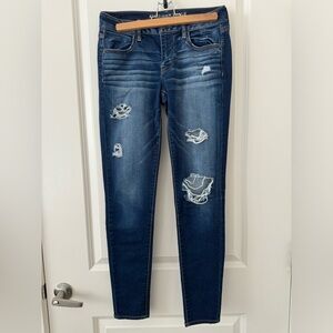 American Eagle Outfitters Women’s Ripped Skinny Jeans, Dark Wash - Size 8